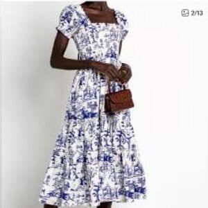 Chic Blue and White Midi Dress